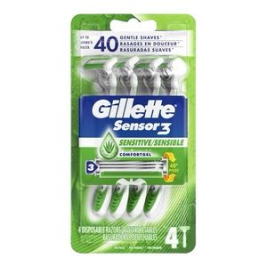 GILLETTE SENSOR3 SENSITIVE MEN'S DISPOSABLE RAZOR, 4 DISPOSABLE RAZORS - NEW
